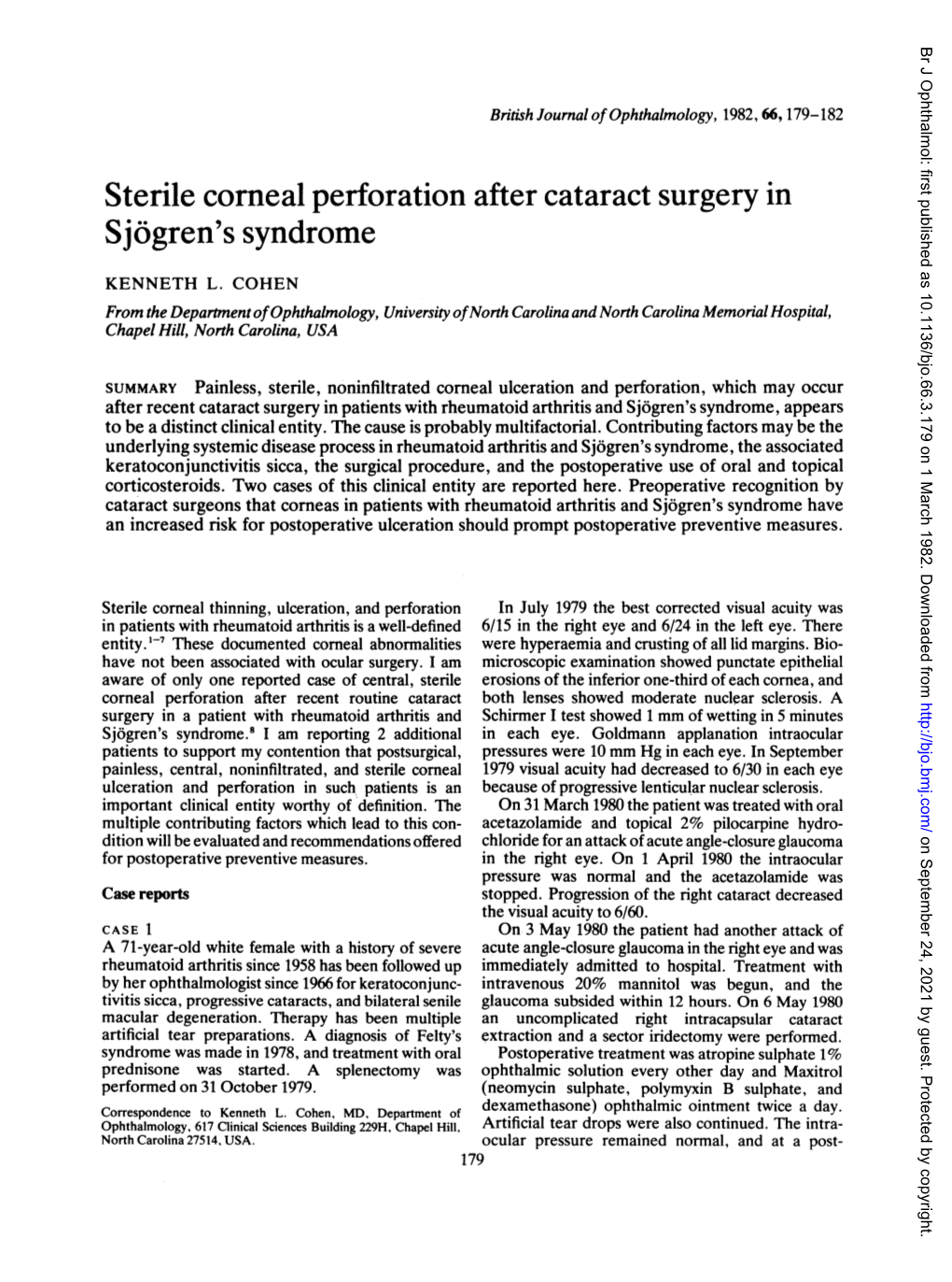 Sterile Comeal Perforation After Cataract Surgery in Sjogren's Syndrome