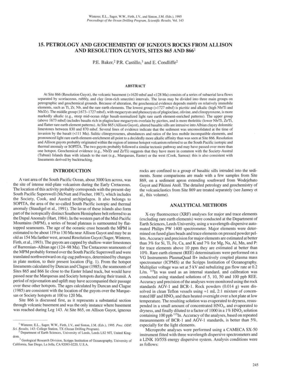 15. Petrology and Geochemistry of Igneous Rocks from Allison and Resolution Guyots, Sites 865 and 8661