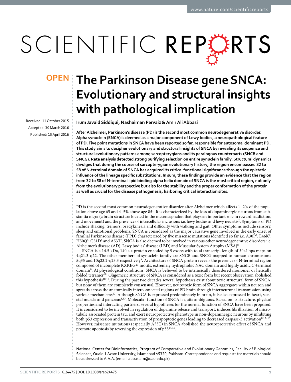 The Parkinson Disease Gene SNCA