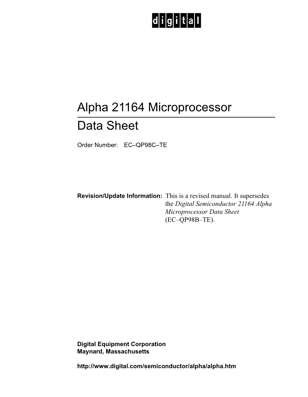 Alpha 21164 Microprocessor Data Sheet