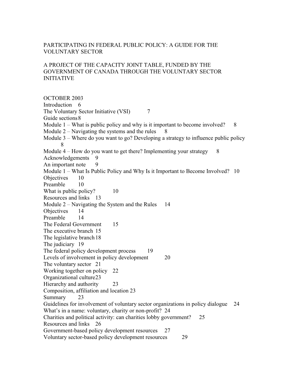 Participating in Federal Public Policy: a Guide for the Voluntary Sector