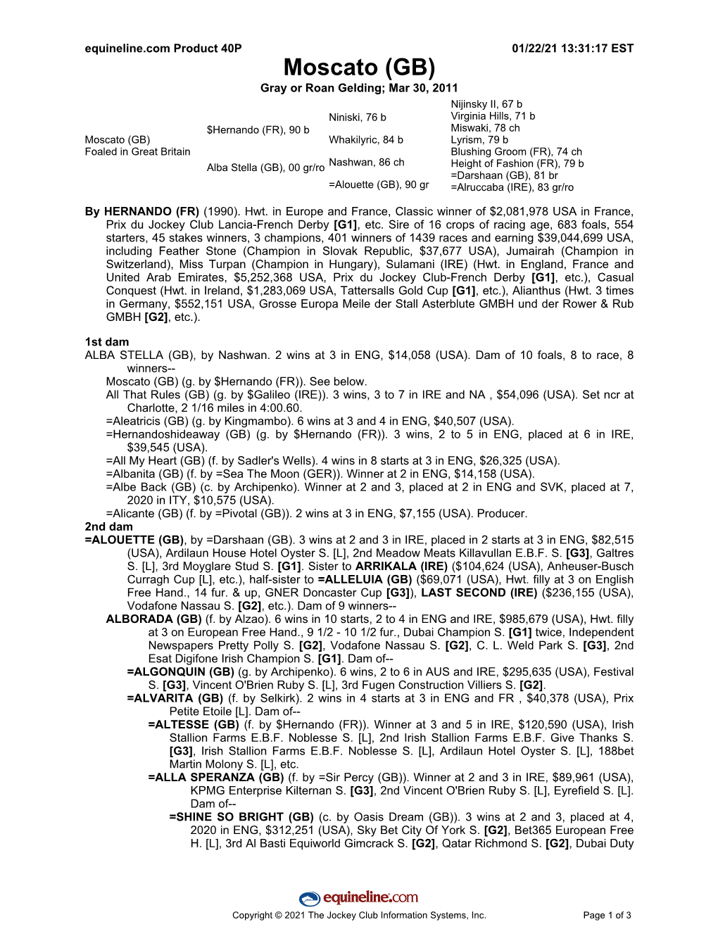 Equineline Catalog-Style Pedigree