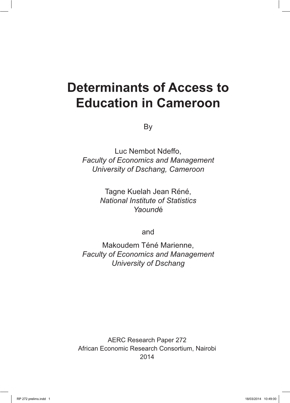Determinants of Access to Education in Cameroon