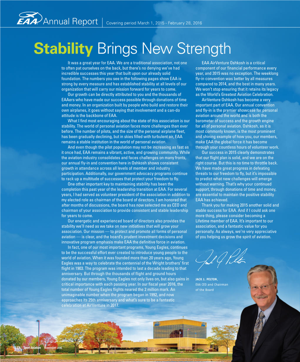 Stability Brings New Strength It Was a Great Year for EAA