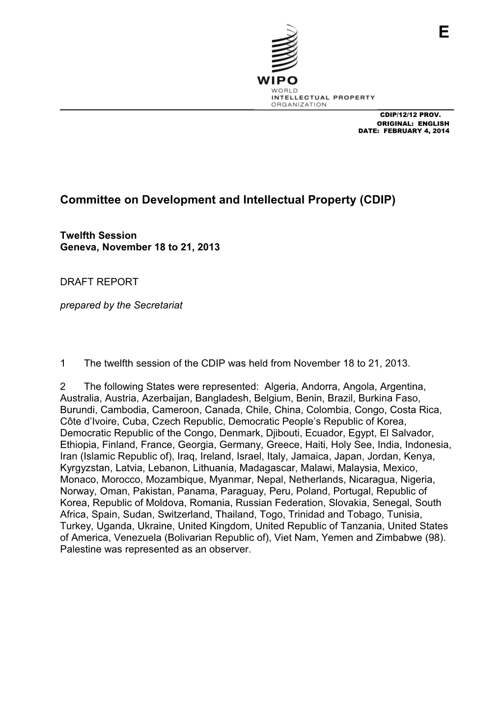 Committee on Development and Intellectual Property (CDIP) s1