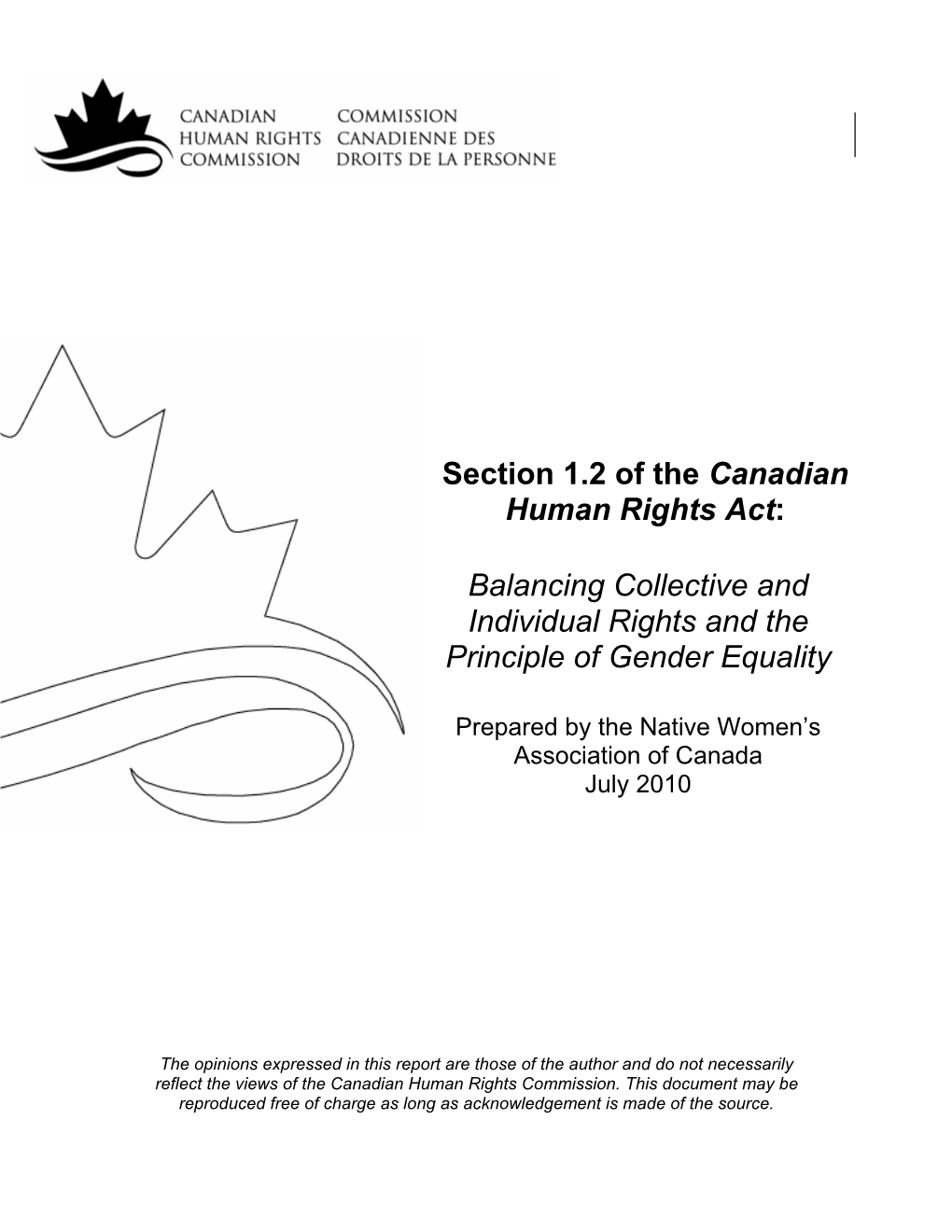 Section 1.2 of the Canadian Human Rights Act: Balancing Collective