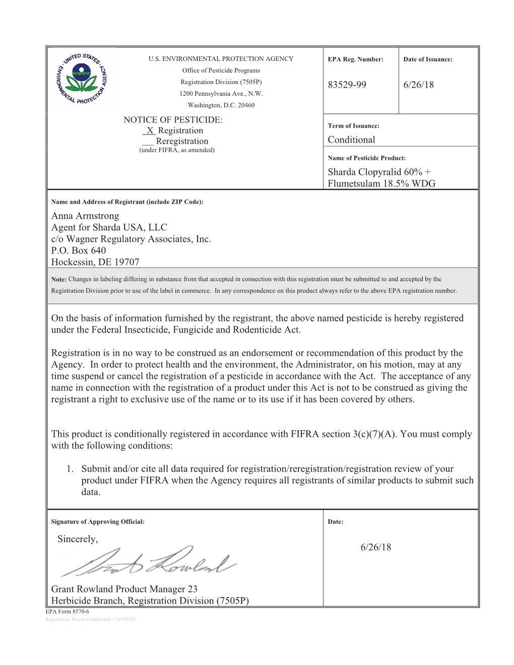 US EPA, Pesticide Product Label, SHARDA CLOPYRALID 60% + FLUMETSULAM 18.5% WDG,06/26/2018