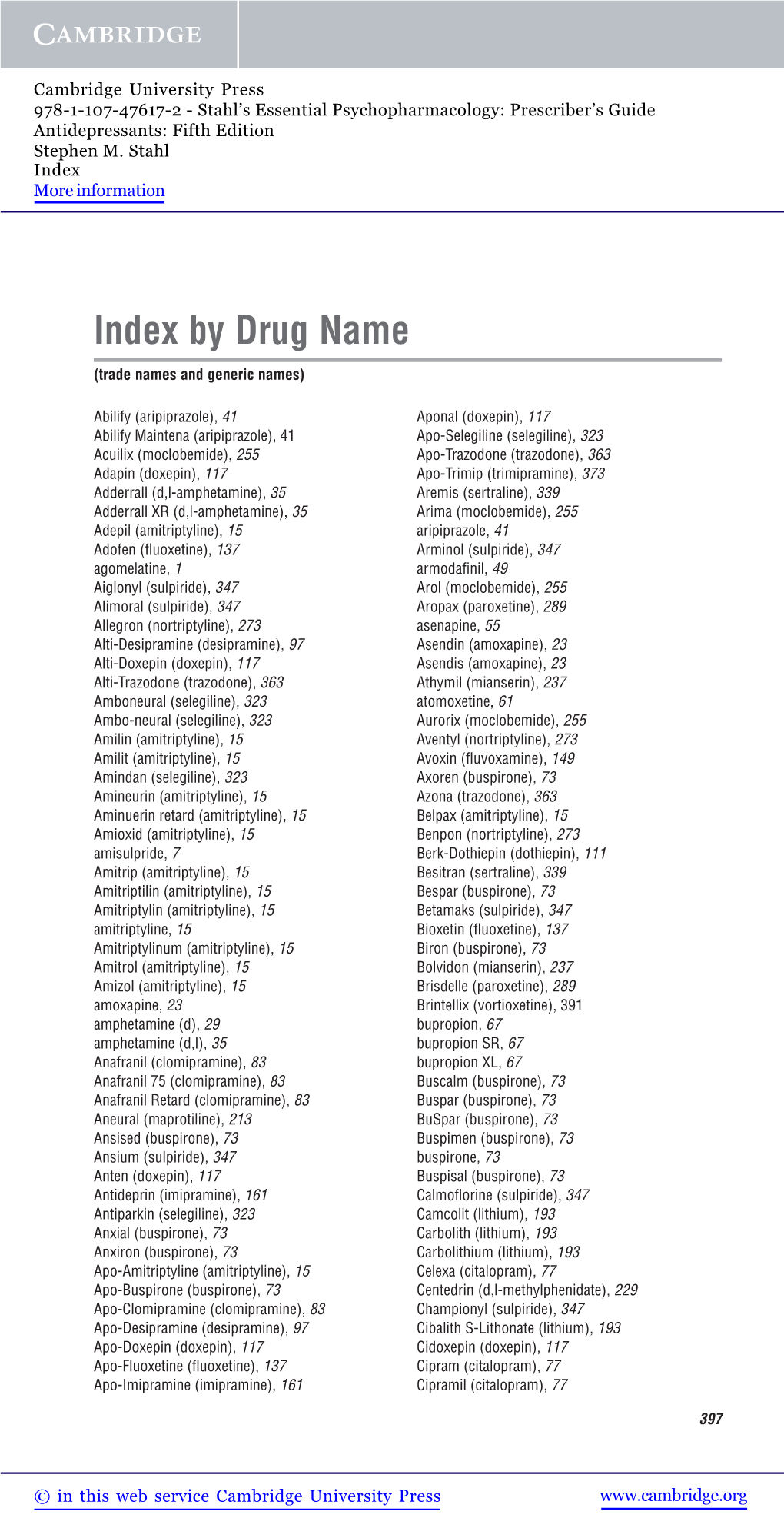 Index by Drug Name