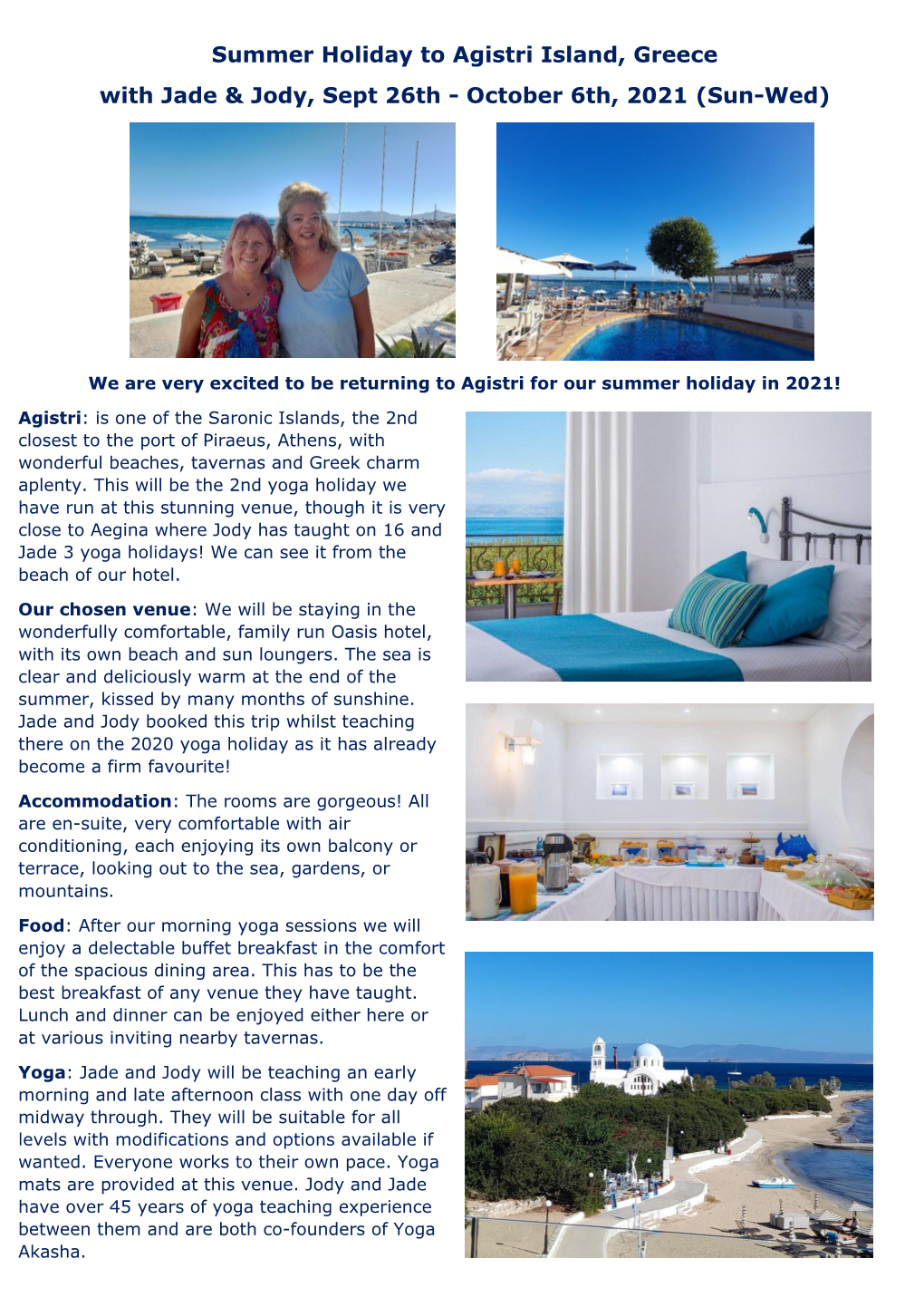 Summer Holiday to Agistri Island, Greece with Jade & Jody, Sept 26Th - October 6Th, 2021 (Sun-Wed)