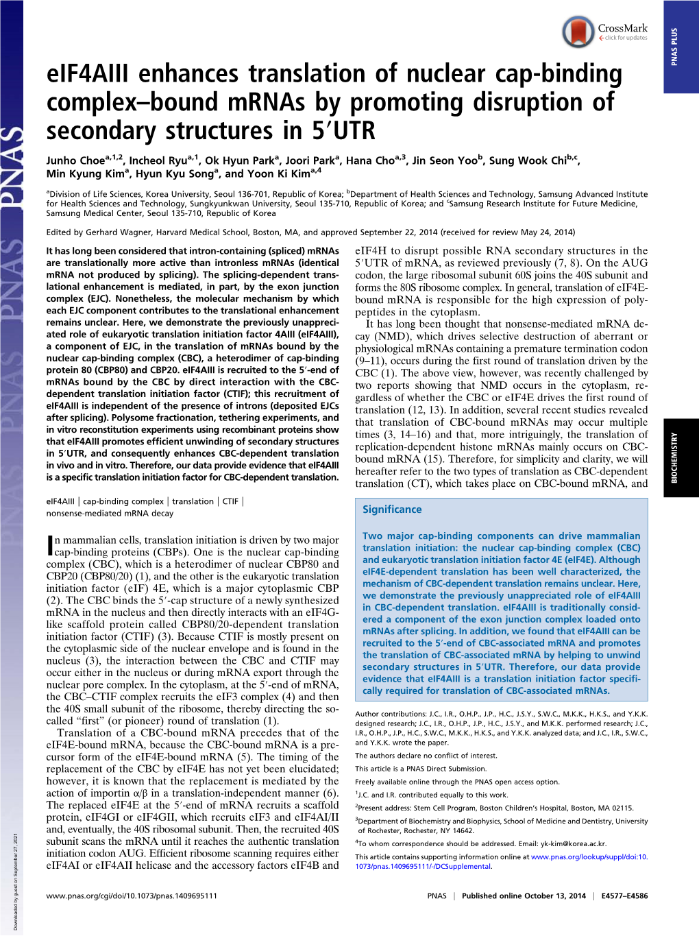 Eif4aiii Enhances Translation of Nuclear Cap-Binding Complex