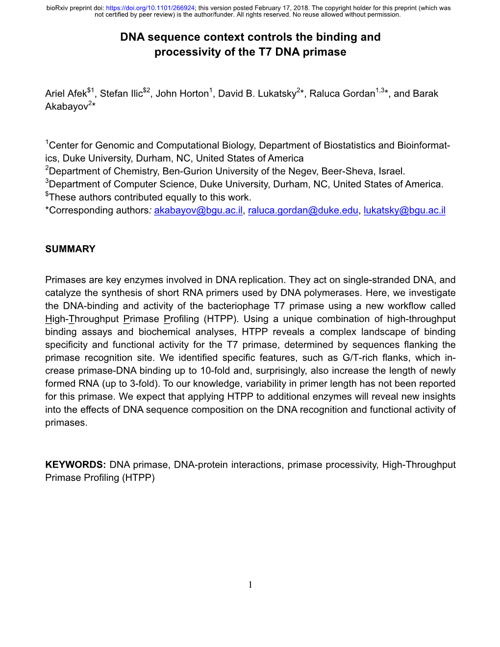 DNA Sequence Context Controls the Binding and Processivity of the T7 DNA Primase