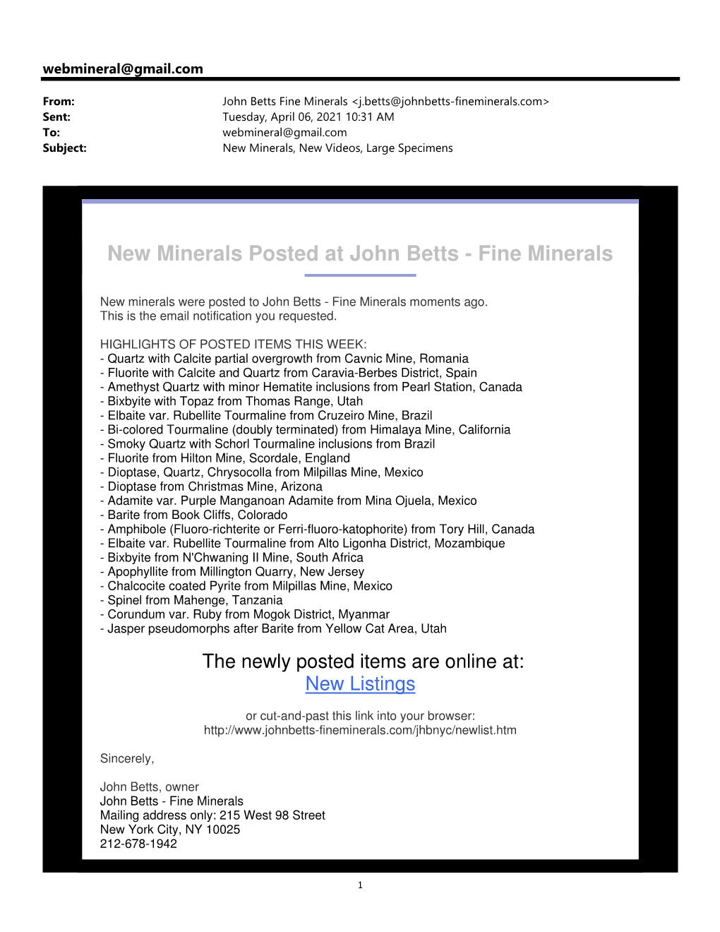 John Betts Fine Minerals