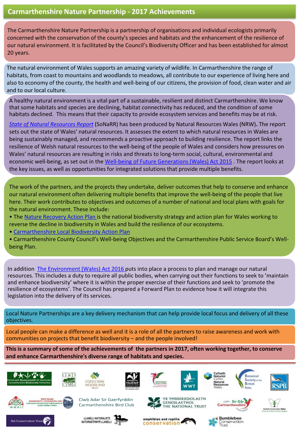 Carmarthenshire Nature Partnership - 2017 Achievements