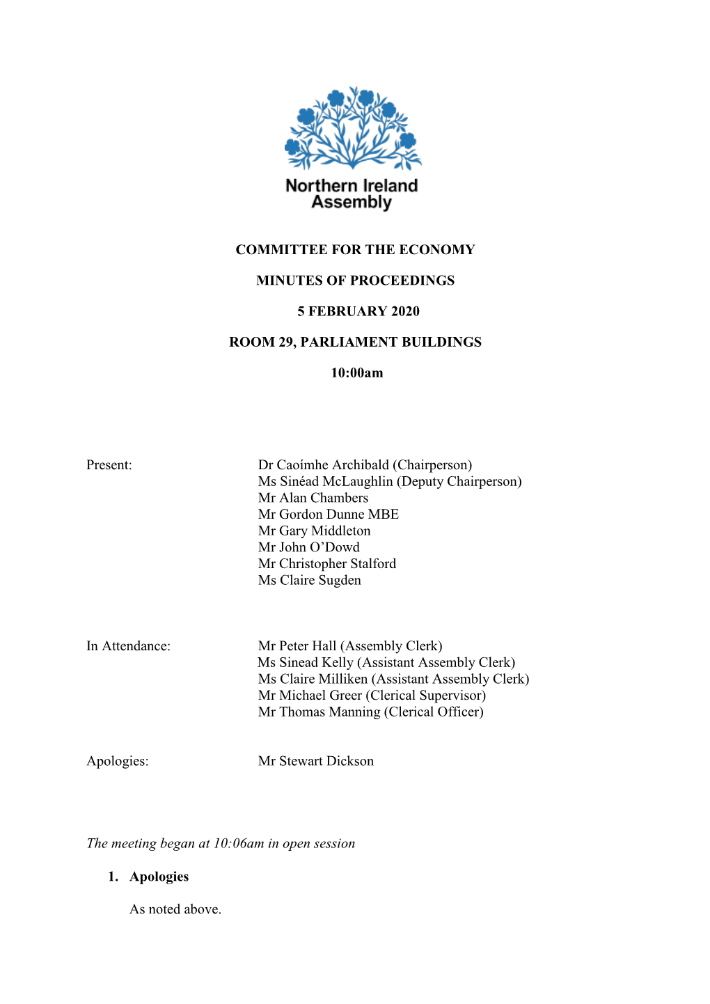 Committee for the Economy Minutes Of