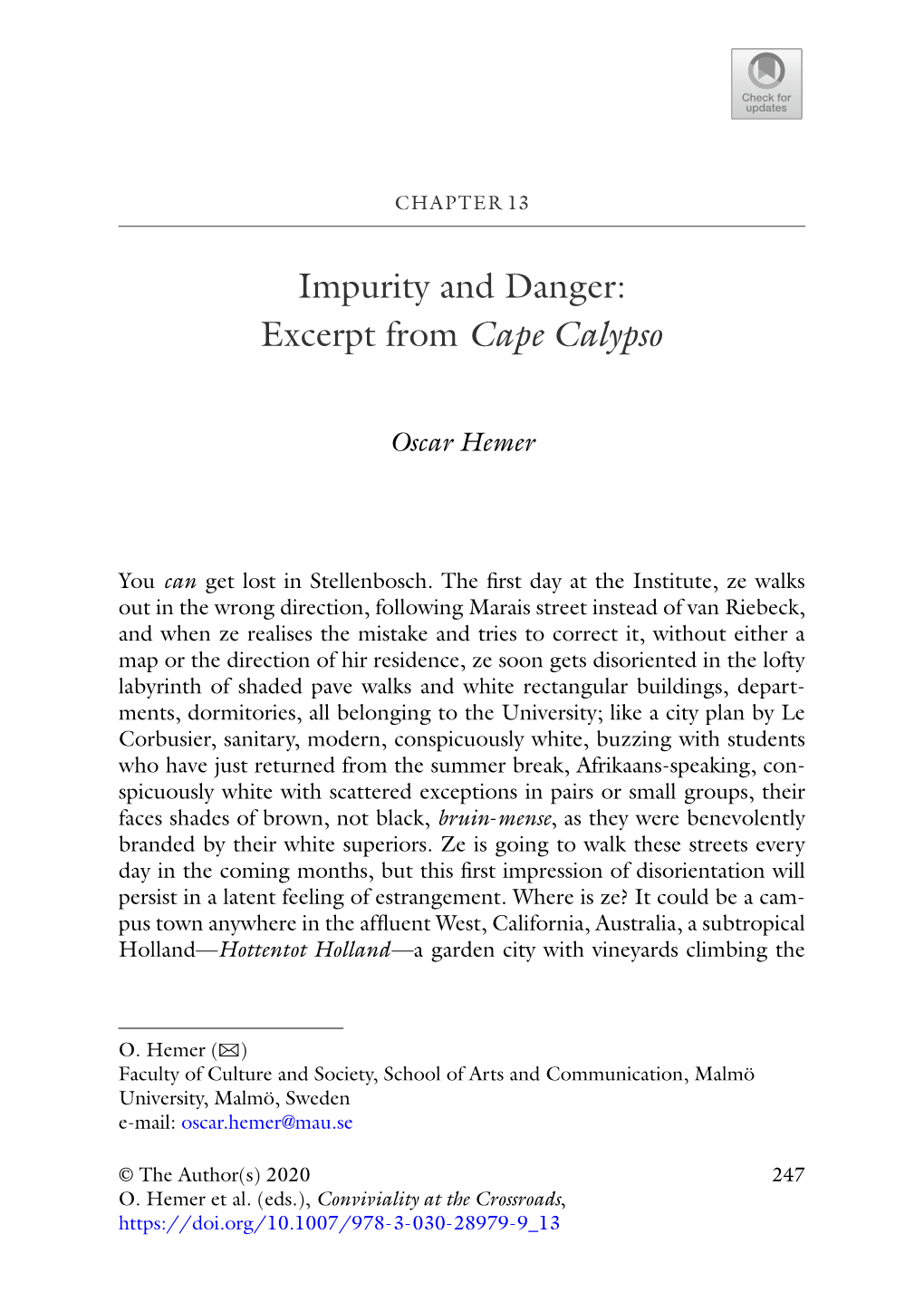 Impurity and Danger: Excerpt from Cape Calypso