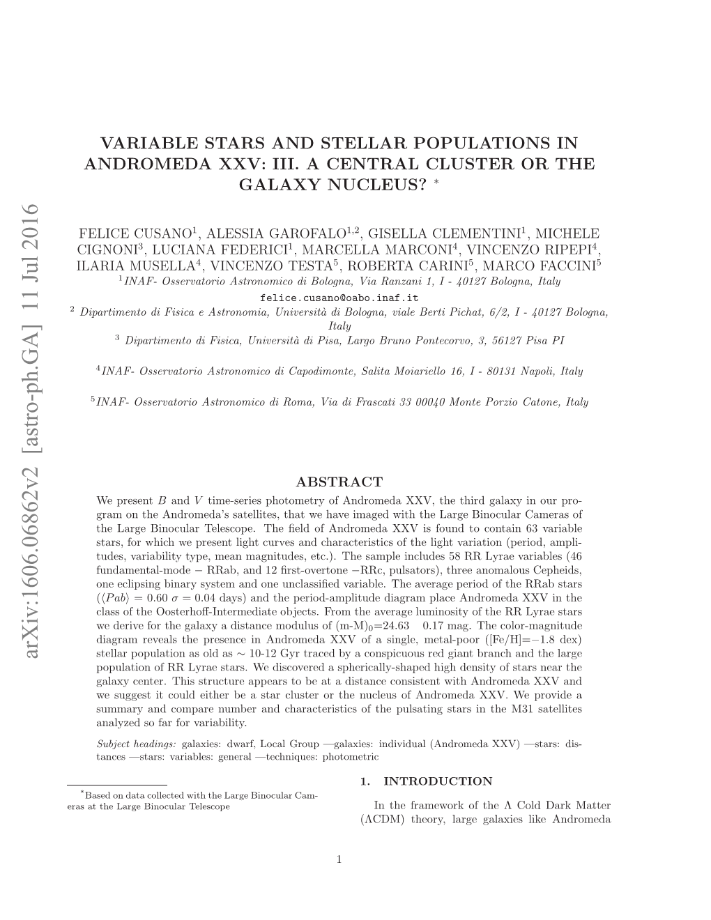 Variable Stars and Stellar Populations in Andromeda XXV: III. a Central