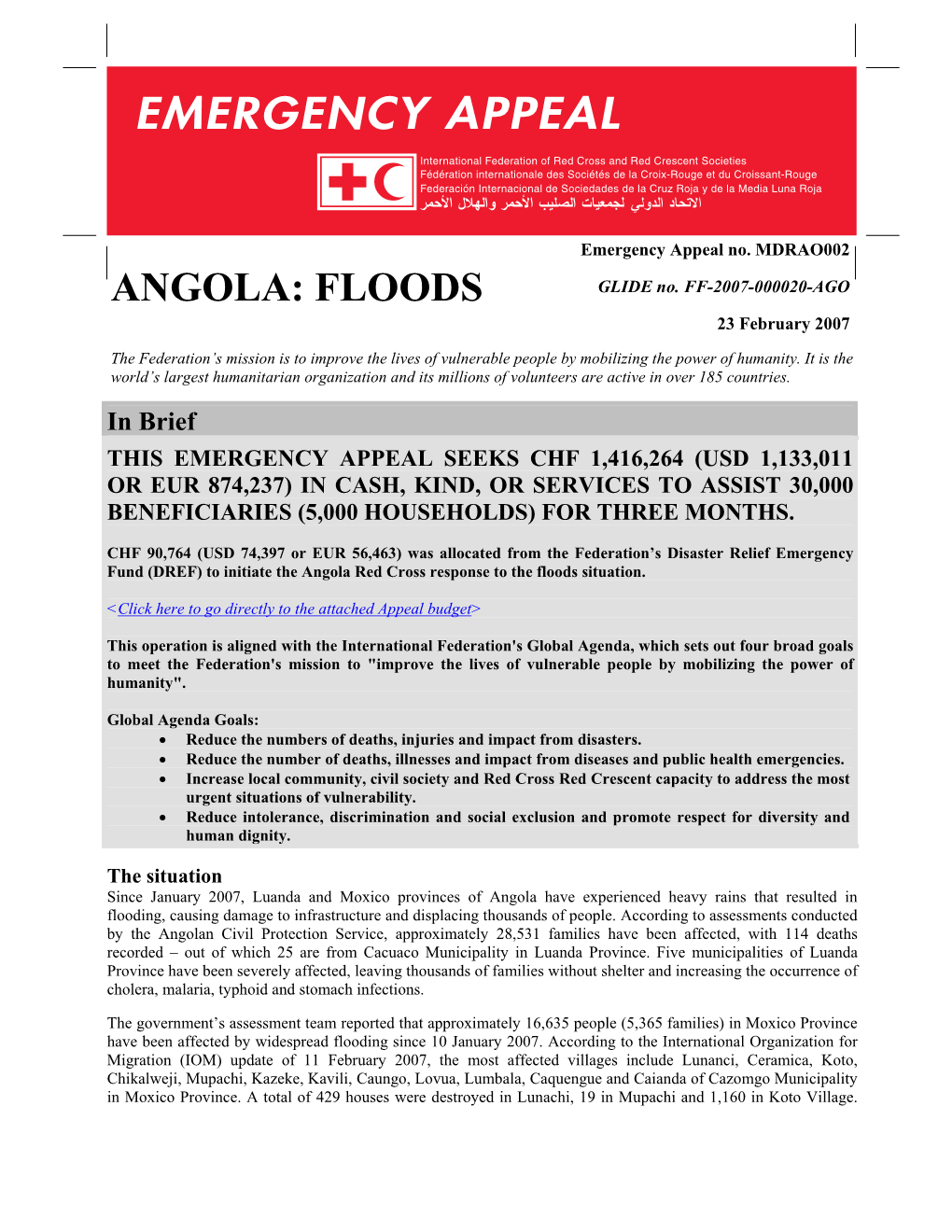 ANGOLA: FLOODS 23 February 2007