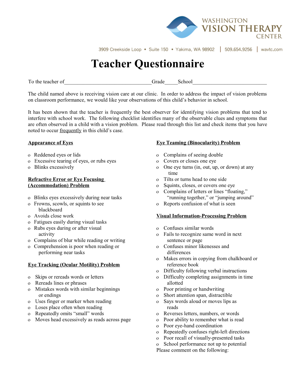 Teacher Questionnaire