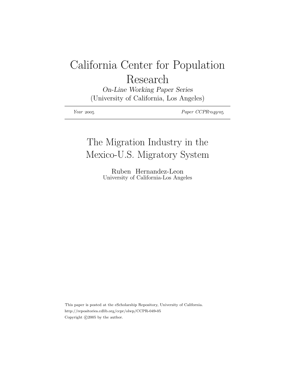 The Migration Industry in the Mexico-U.S. Migratory System