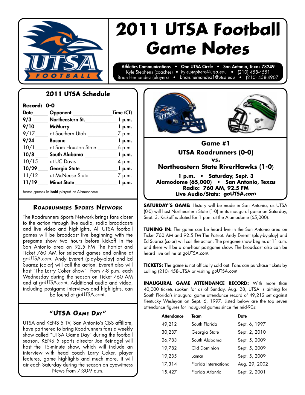 2011 UTSA Football Game Notes