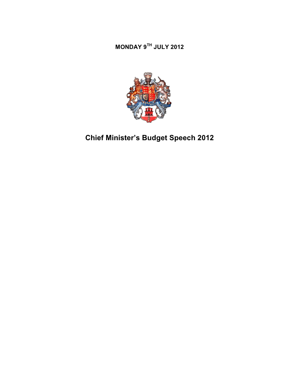 Chief Minister's Budget Speech 2012