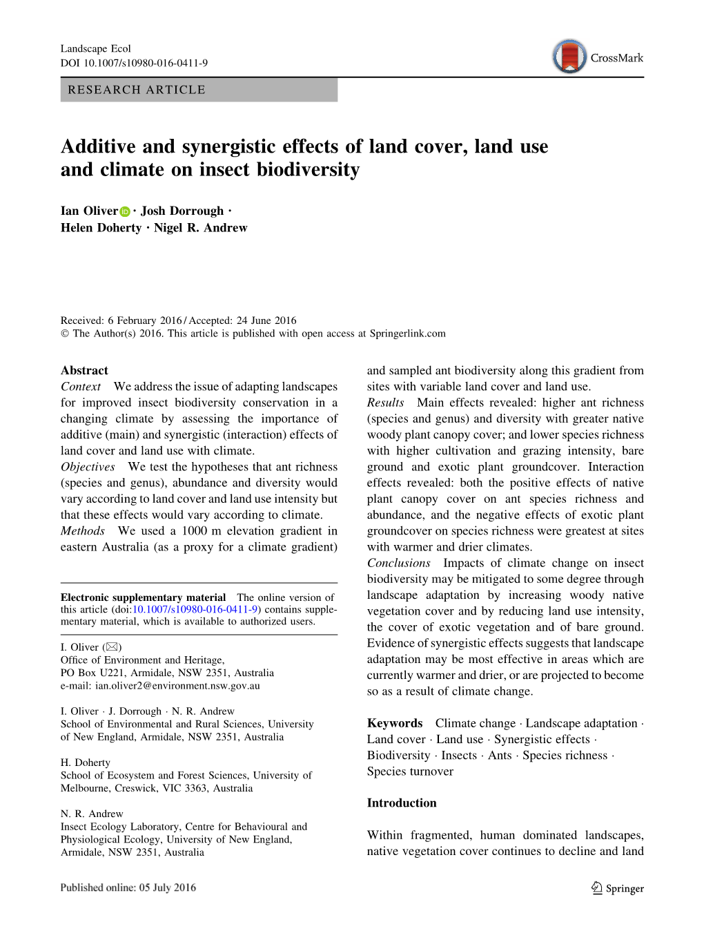 Additive and Synergistic Effects of Land Cover, Land Use and Climate on Insect Biodiversity