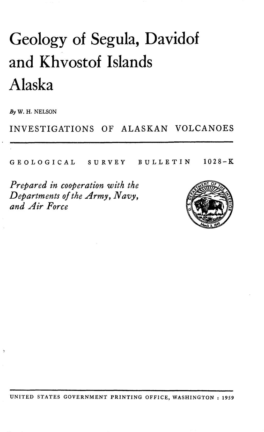 Geology of Segula, Davidof and Khvostof Islands Alaska