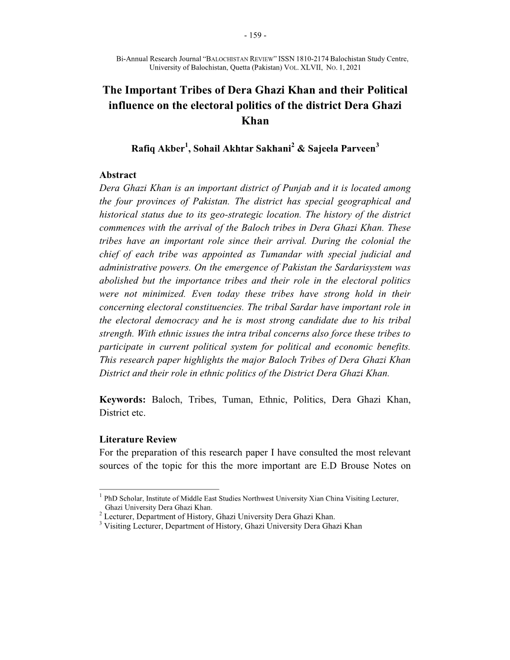 The Important Tribes of Dera Ghazi Khan and Their Political Influence on the Electoral Politics of the District Dera Ghazi Khan