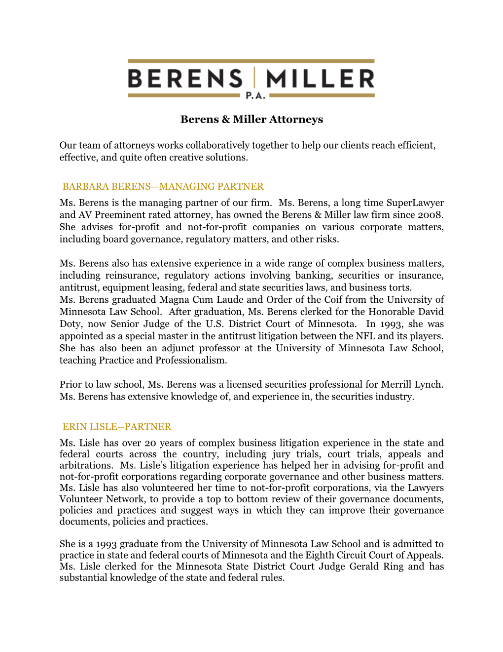 Berens & Miller Attorney Bios