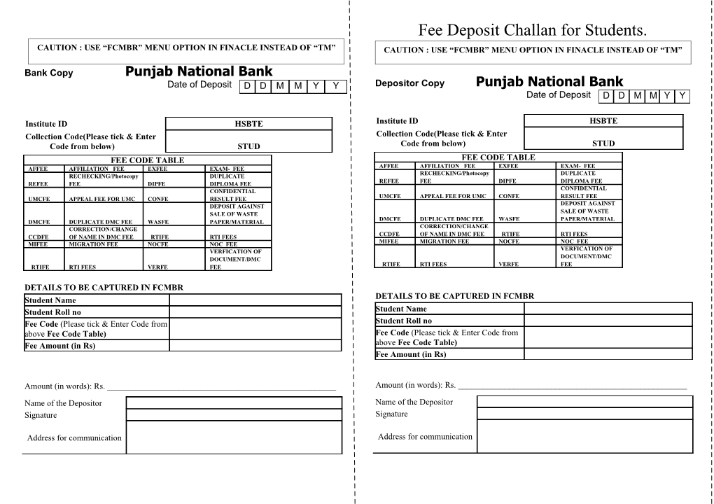 Bank Copy Punjab National Bank