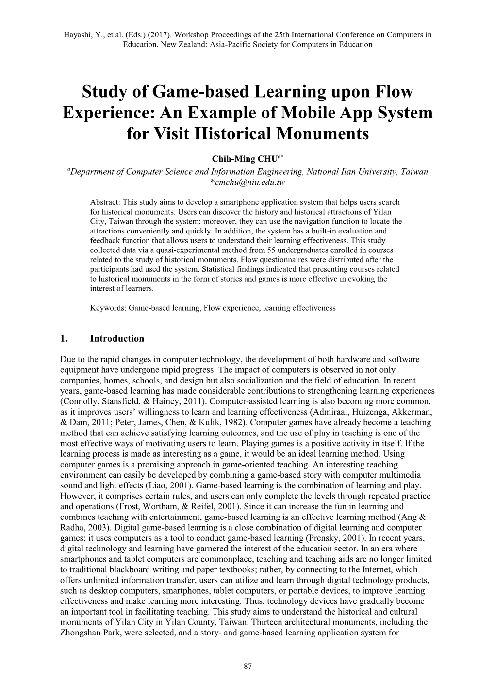Study of Game-Based Learning Upon Flow Experience: an Example of Mobile App System for Visit Historical Monuments