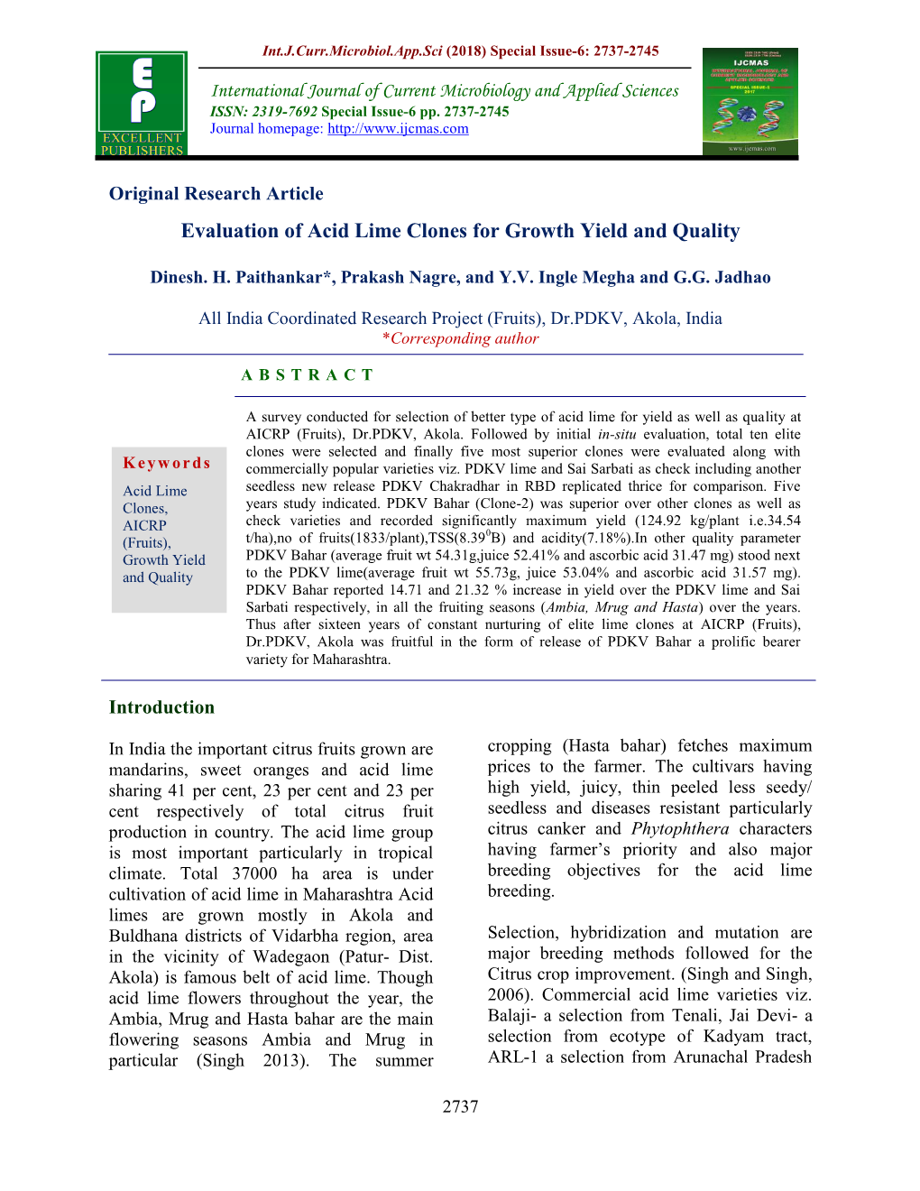 Evaluation of Acid Lime Clones for Growth Yield and Quality