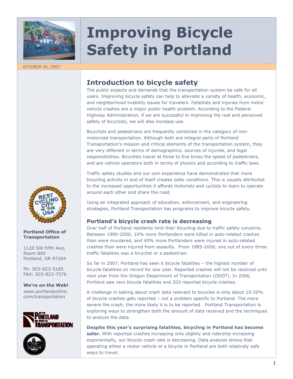 TRN 6.06 Improving Bicycle Safety in Portland Report Exhibits