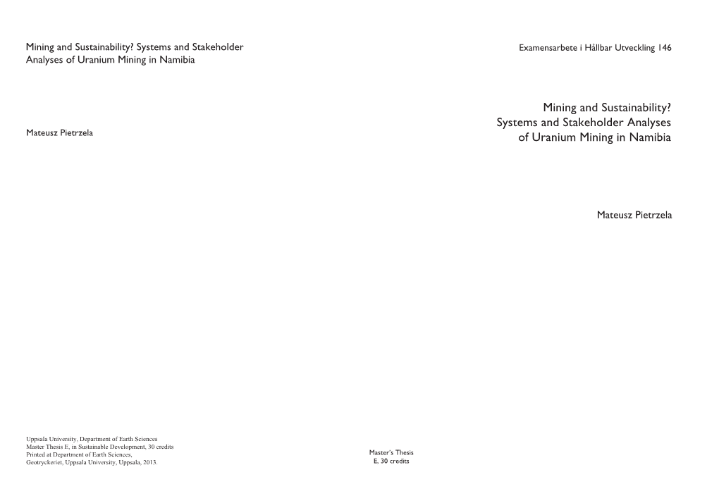 Systems and Stakeholder Analyses of Uranium Mining in Namibia