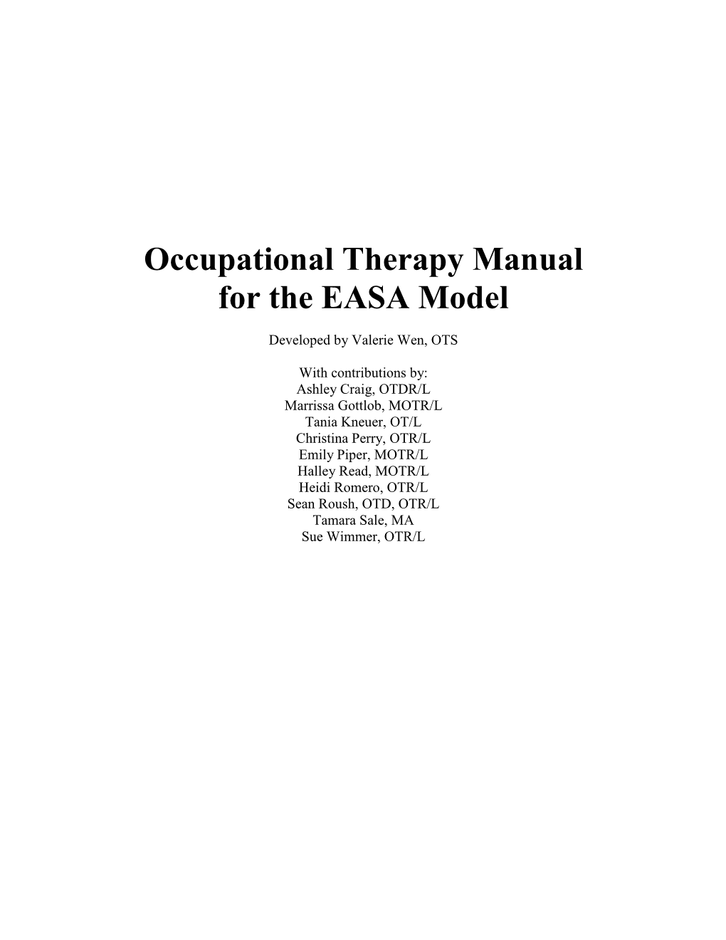 Occupational Therapy Manual for the EASA Model