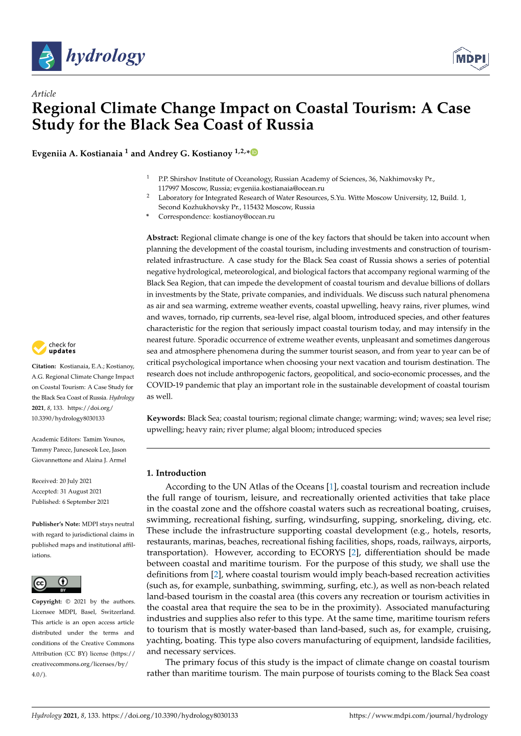 Regional Climate Change Impact on Coastal Tourism: a Case Study for the Black Sea Coast of Russia