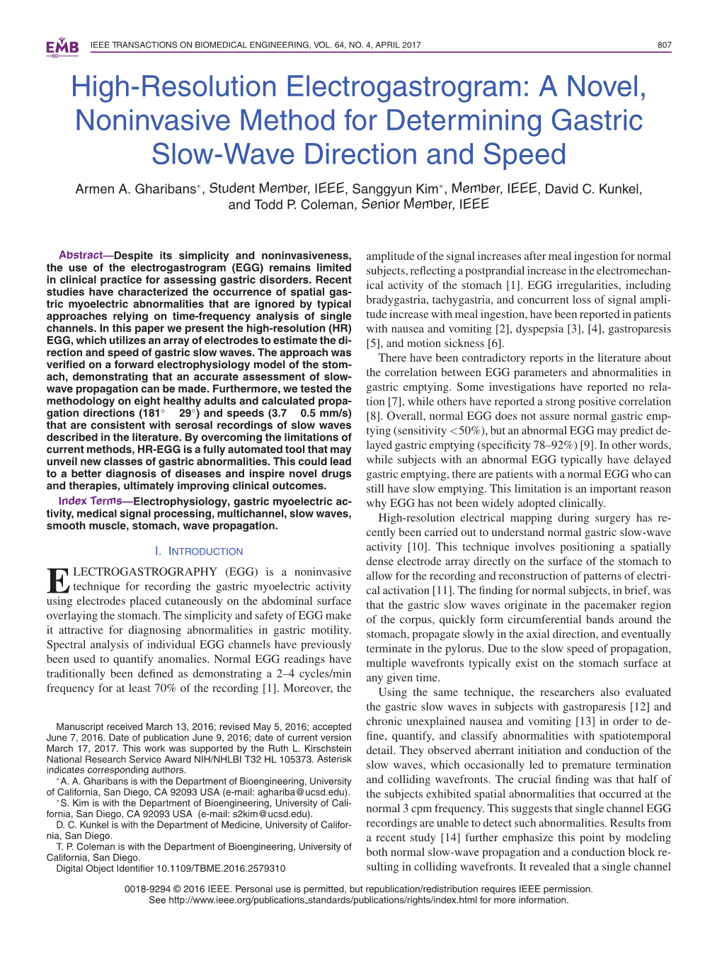 High-Resolution Electrogastrogram: a Novel, Noninvasive Method for Determining Gastric Slow-Wave Direction and Speed Armen A