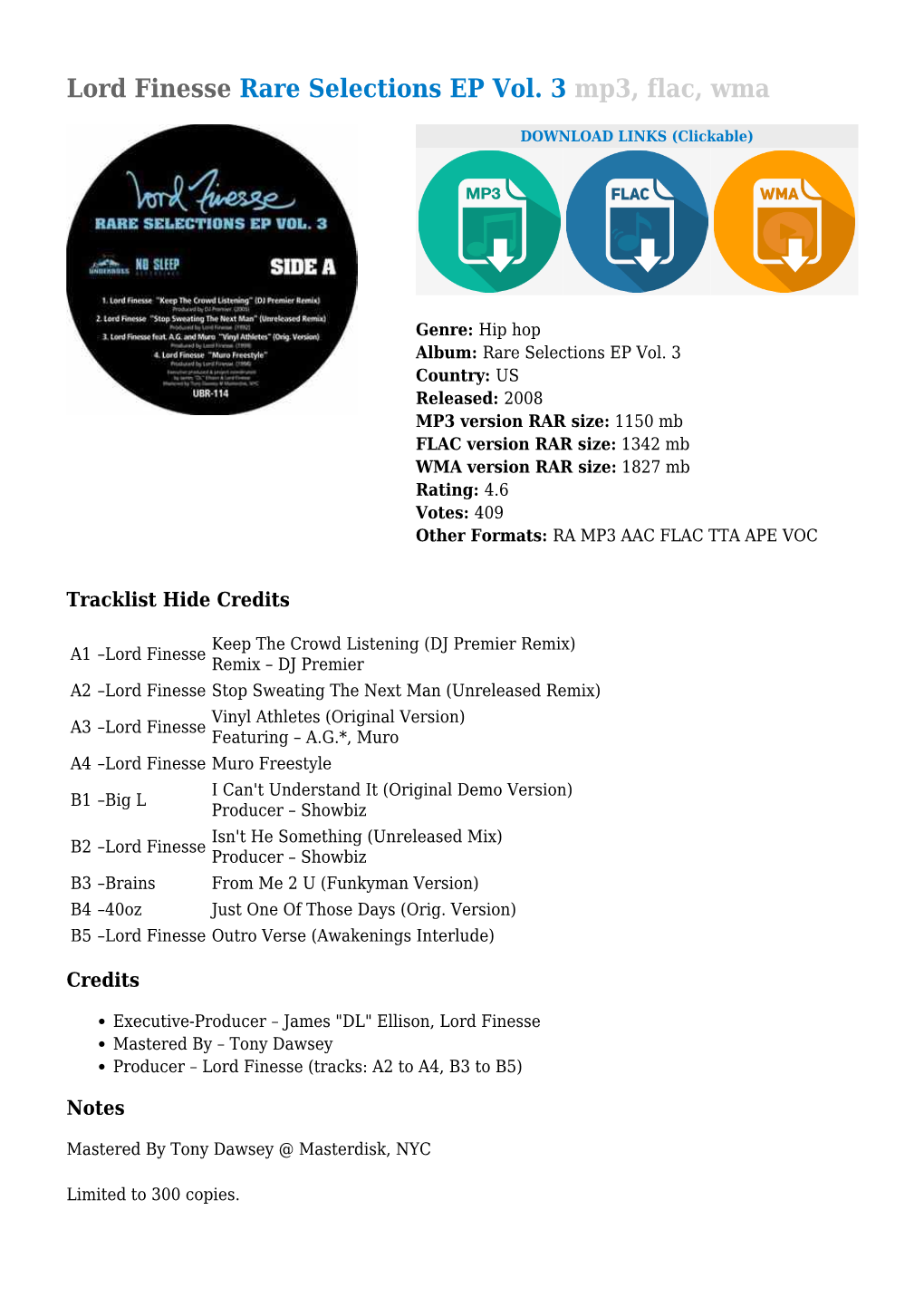 Lord Finesse Rare Selections EP Vol. 3 Mp3, Flac, Wma