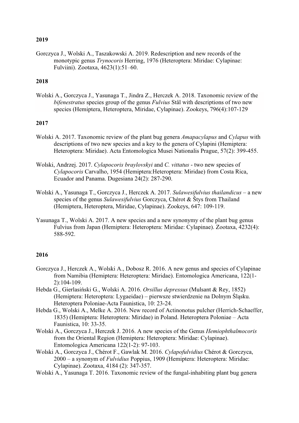 List of Publications