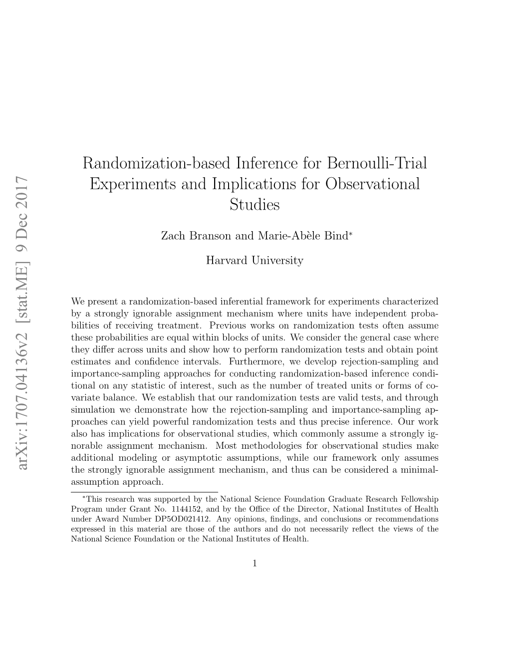 Randomization-Based Inference for Bernoulli-Trial Experiments and Implications for Observational Studies