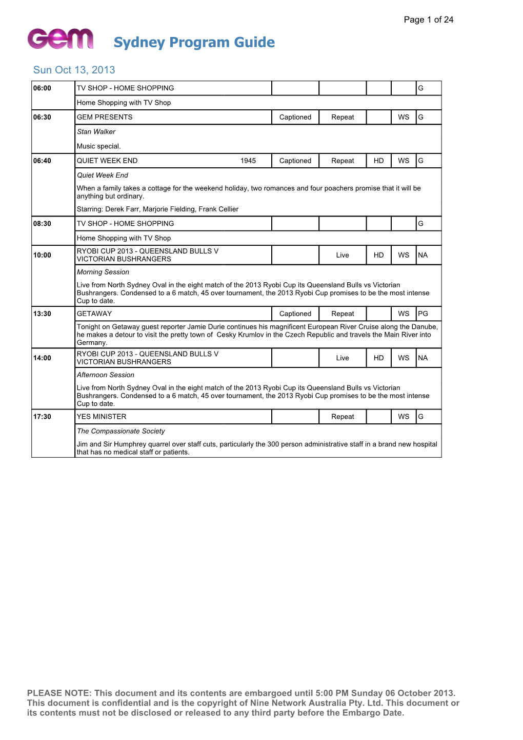 Sydney Program Guide