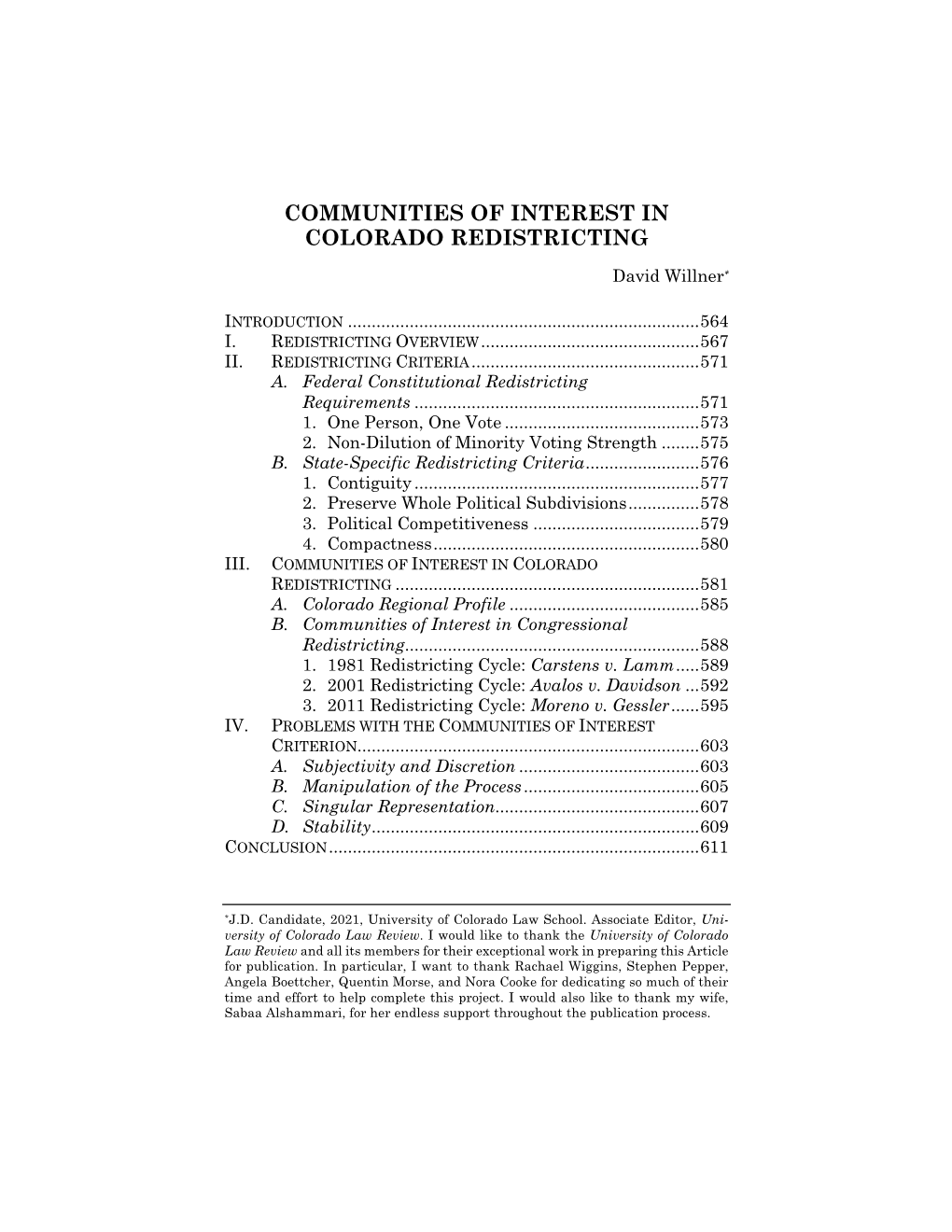 Communities of Interest in Colorado Redistricting