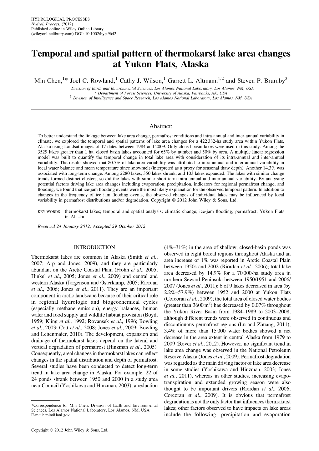 Temporal and Spatial Pattern of Thermokarst Lake Area Changes at Yukon Flats, Alaska