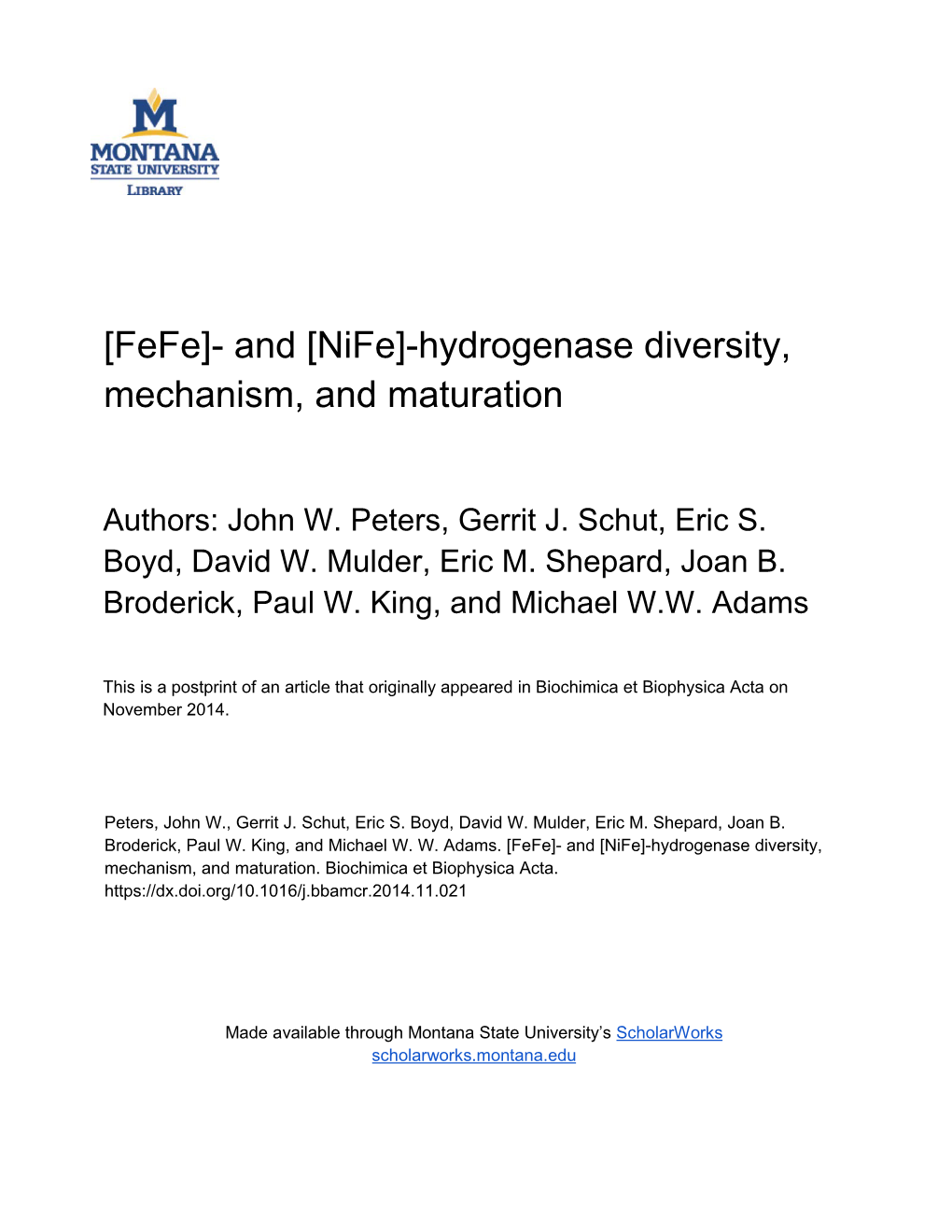 [Fefe]- and [Nife]- Hydrogenase Diversity, Mechanism, and Maturation