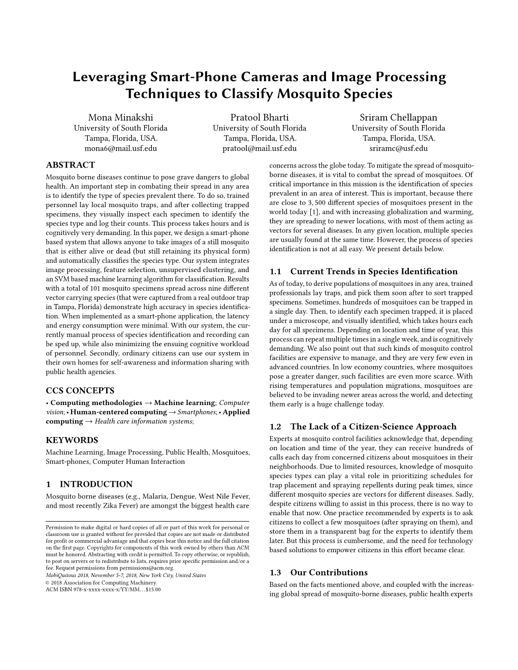 Leveraging Smart-Phone Cameras and Image Processing Techniques to Classify Mosquito Species