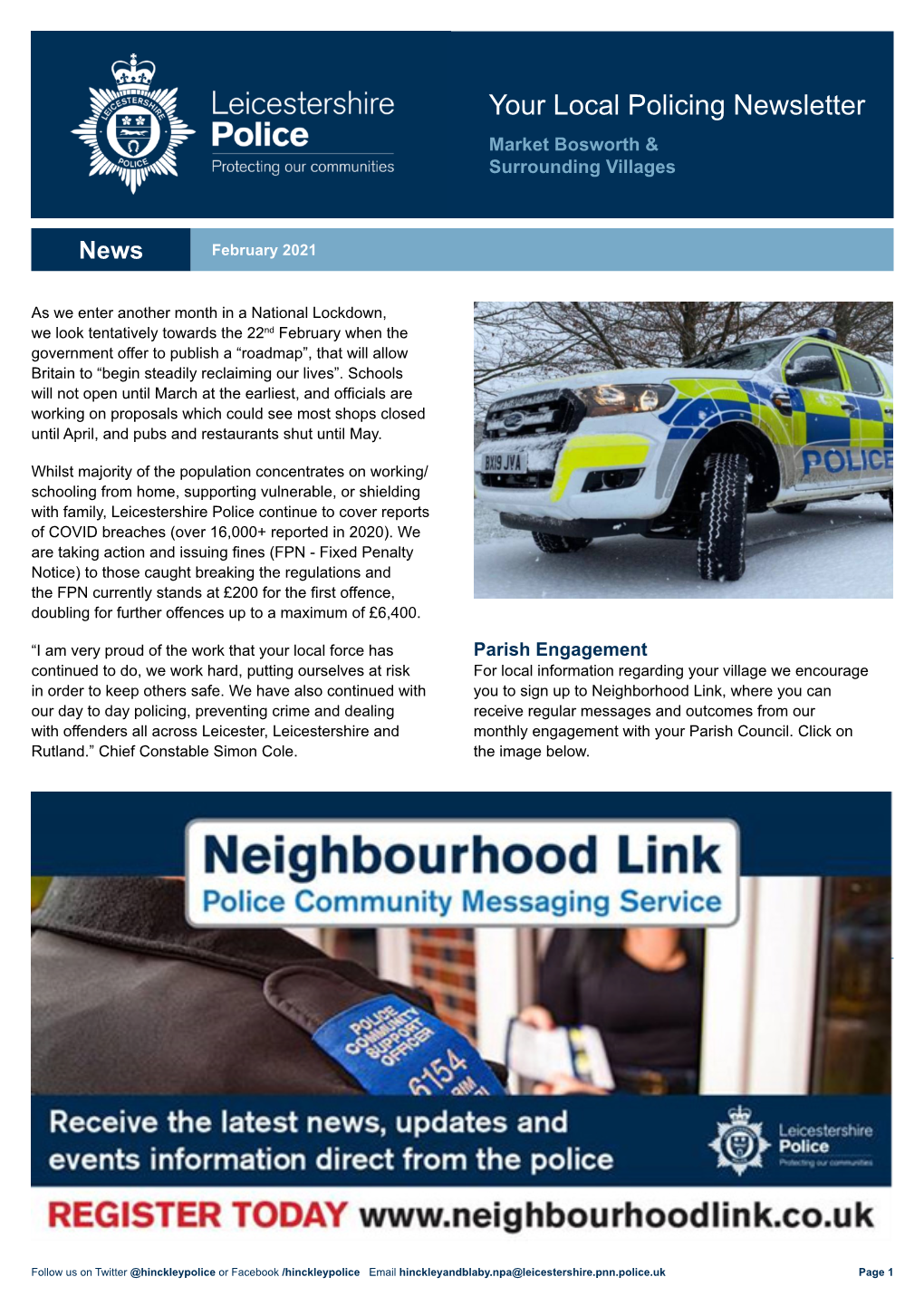 Your Local Policing Newsletter Market Bosworth & Surrounding Villages