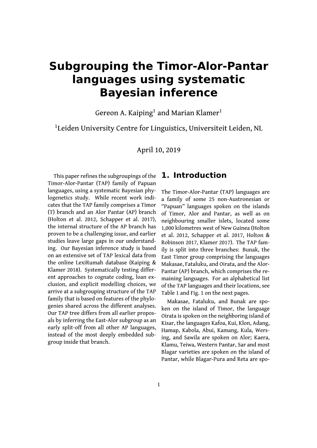 Subgrouping the Timor-Alor-Pantar Languages Using Systematic Bayesian Inference