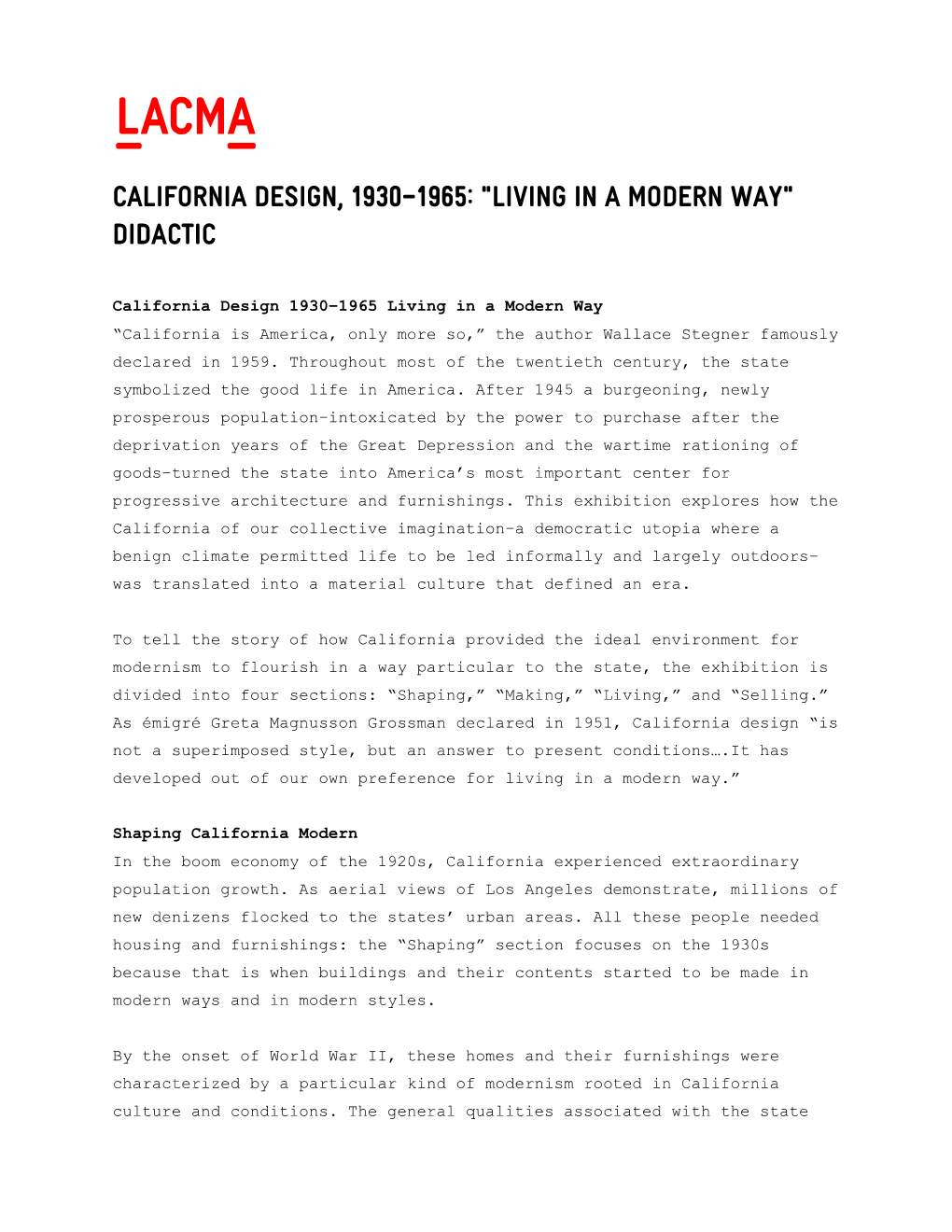 California Design, 1930–1965: “Living in a Modern Way” Didactic