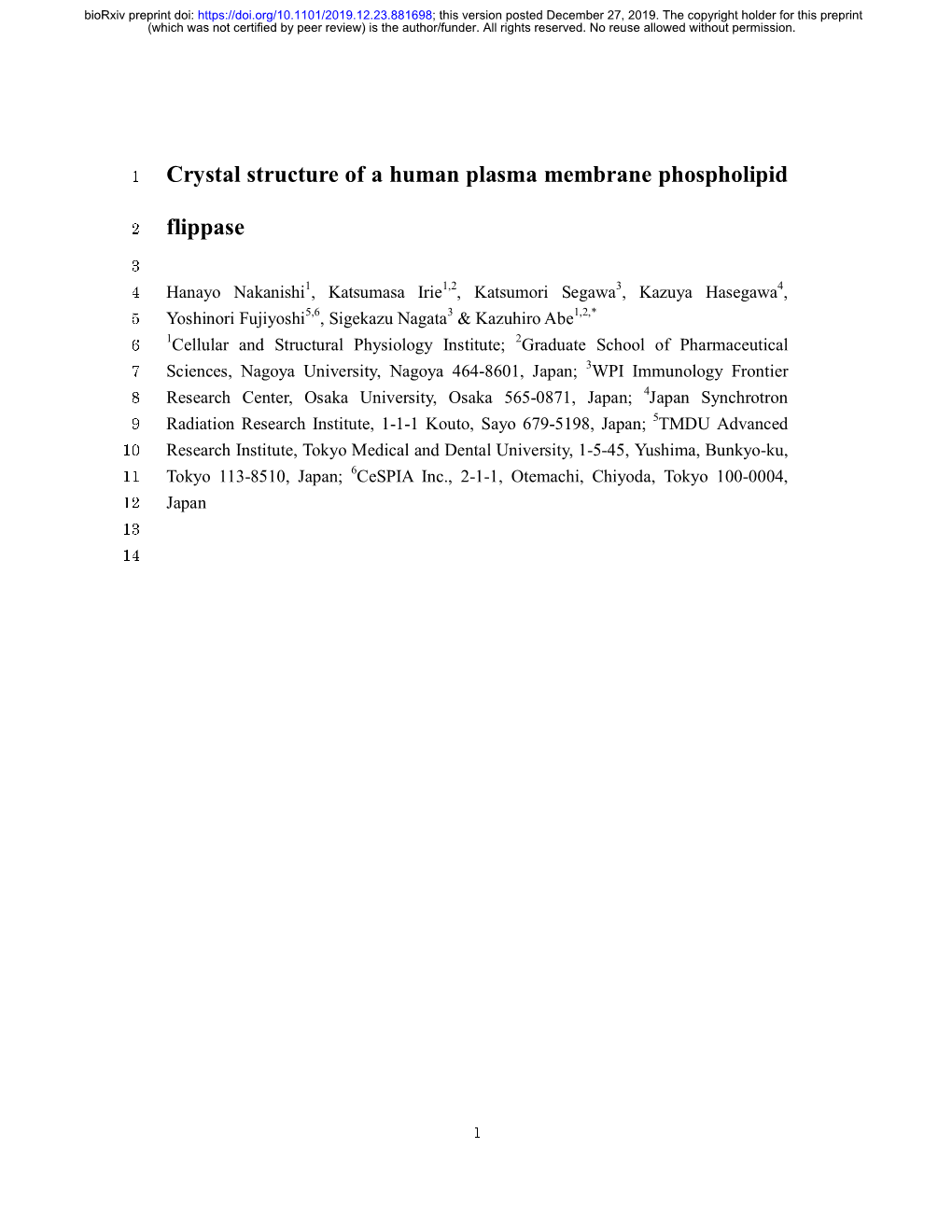 Crystal Structure of a Human Plasma Membrane Phospholipid Flippase