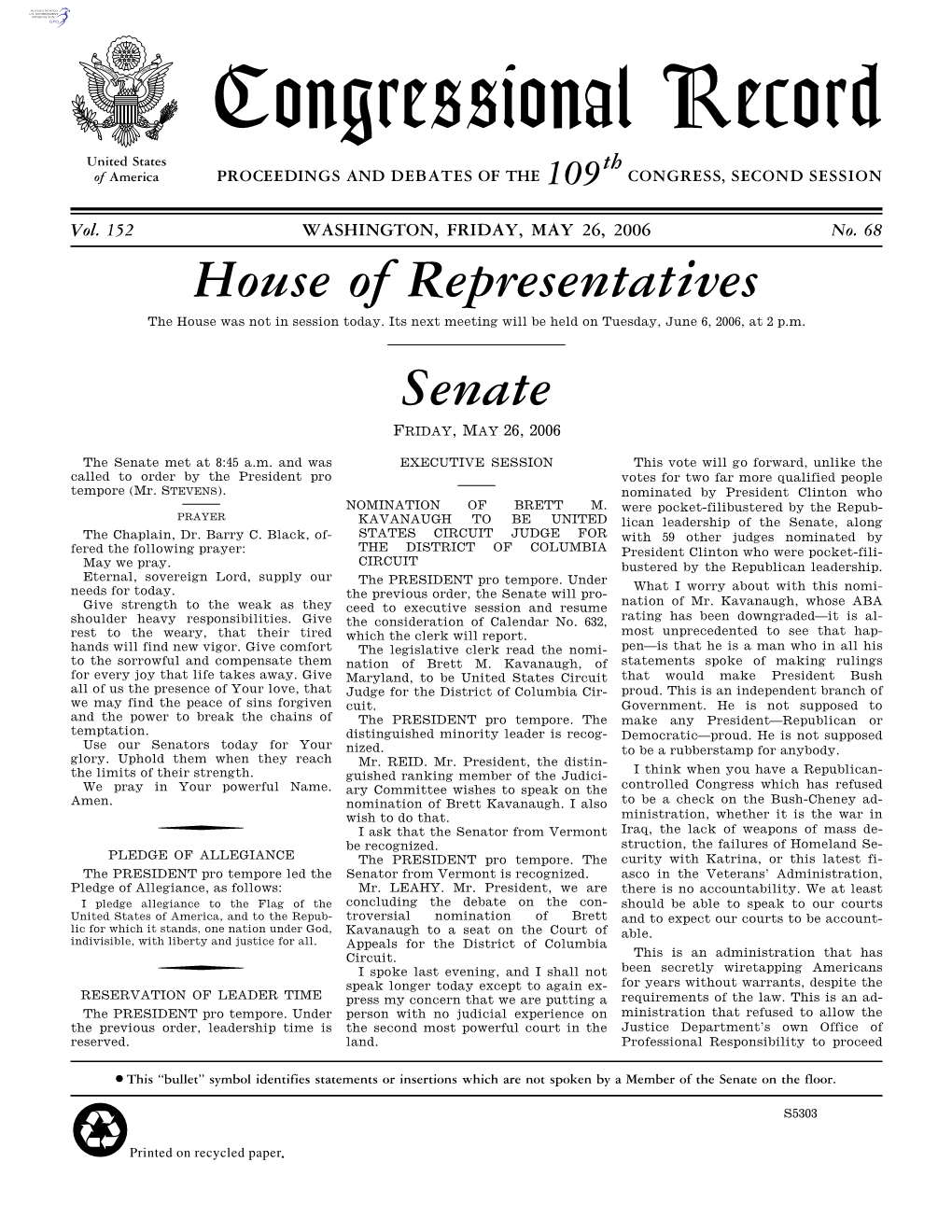 Congressional Record United States Th of America PROCEEDINGS and DEBATES of the 109 CONGRESS, SECOND SESSION